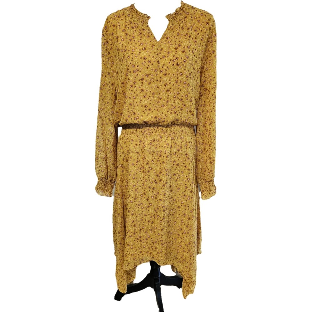 Time And‎ Tru Autumn Yellow Floral Smocked Midi Dress Size XXL Cottagecore